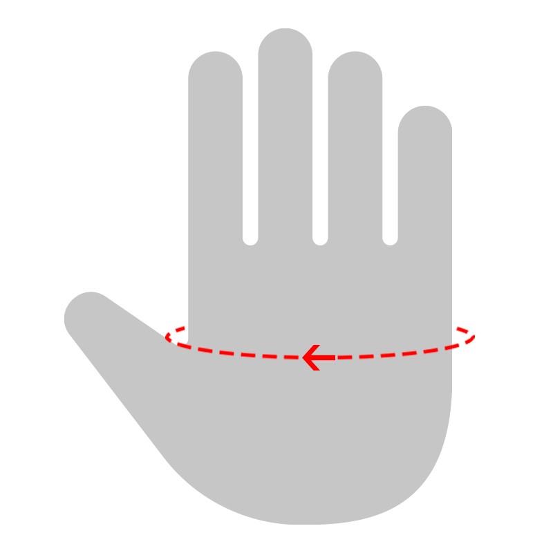 Measure your hand around the circumference Measure your hand around the circumference
